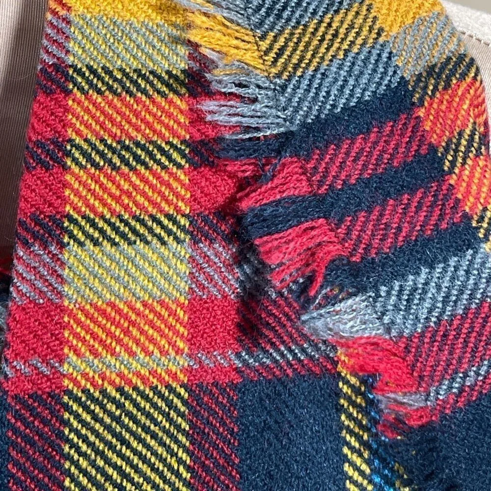 Unbranded Women's Flannel Infinity Scarf Red Yellow Black Plaid Fringe